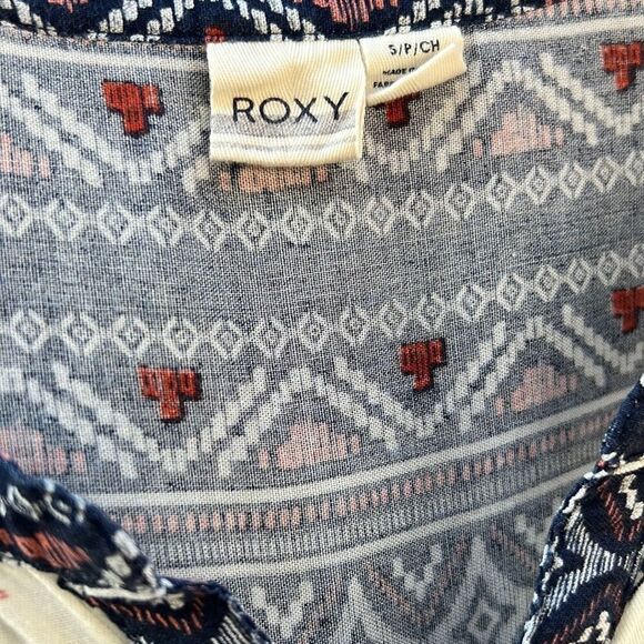 Roxy tunic dress hi-lo cream blue semi-sheer long sleeve India Sz Small - Picture 2 of 9